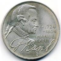 (1974d) Монета Германия (ФРГ) 1974 год 5 марок "Иммануил Кант"  Серебро Ag 625  UNC