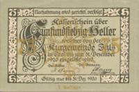 (№1920) Банкнота Австрия 1920 год "75 Heller"