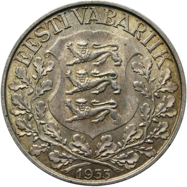 (1933) Монета Эстония 1933 год 1 крона &quot;10 песенный фестиваль в Таллине&quot;  Серебро Ag 500 Серебро Ag 