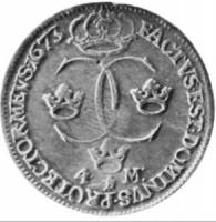 (№1673km279) Монета Швеция 1673 год 4 Mark
