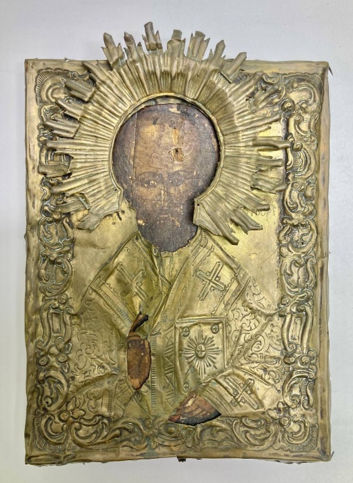 Икона Николай Угодник в кованом окладе, 19 век