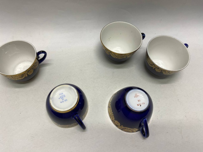 Чашка чайная кобальт, позолота ЛФЗ, 5 шт