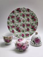 Блюдо Сахарница Лимонница и Чашка чайная набор посуды в цветочек розочки 4 предмета