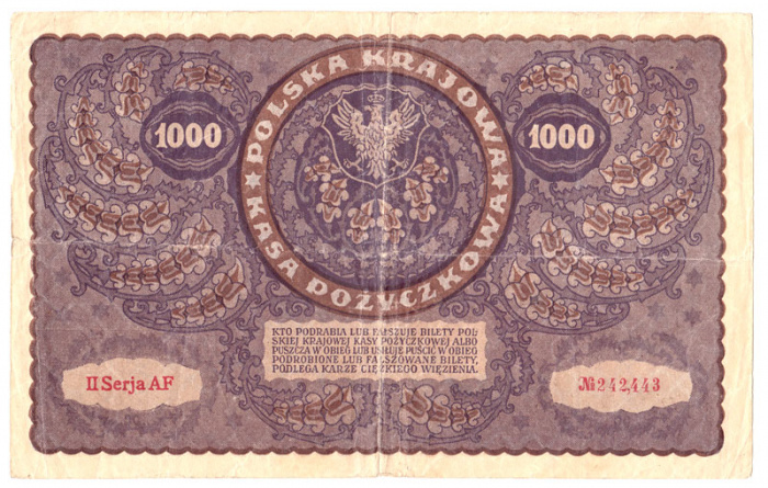 (1919) Банкнота Польша 1919 год 1 000 марок &quot;Тадеуш Костюшко&quot; Серия 2  VF