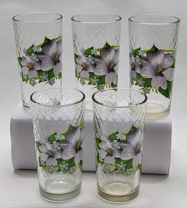 Стаканы рифленые рисунок цветы 5 штук СССР