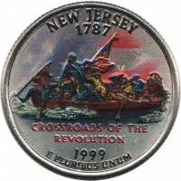 (003d) Монета США 1999 год 25 центов "Нью-Джерси"  Вариант №2 Медь-Никель  COLOR. Цветная