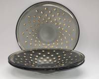 Тарелки 3 шт прозрачное черное стекло с позолочеными каплями десертные