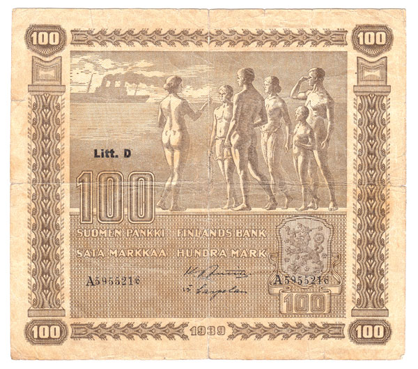 (,) Банкнота Финляндия 1939 год 100 марок    VF