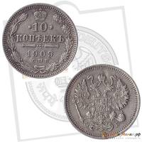 1909, СПБ ЭБ Монета Россия-Финдяндия 1909 год 10 копеек Орел C, гурт рубчатый, Ag 500, 1.8 г Серебро