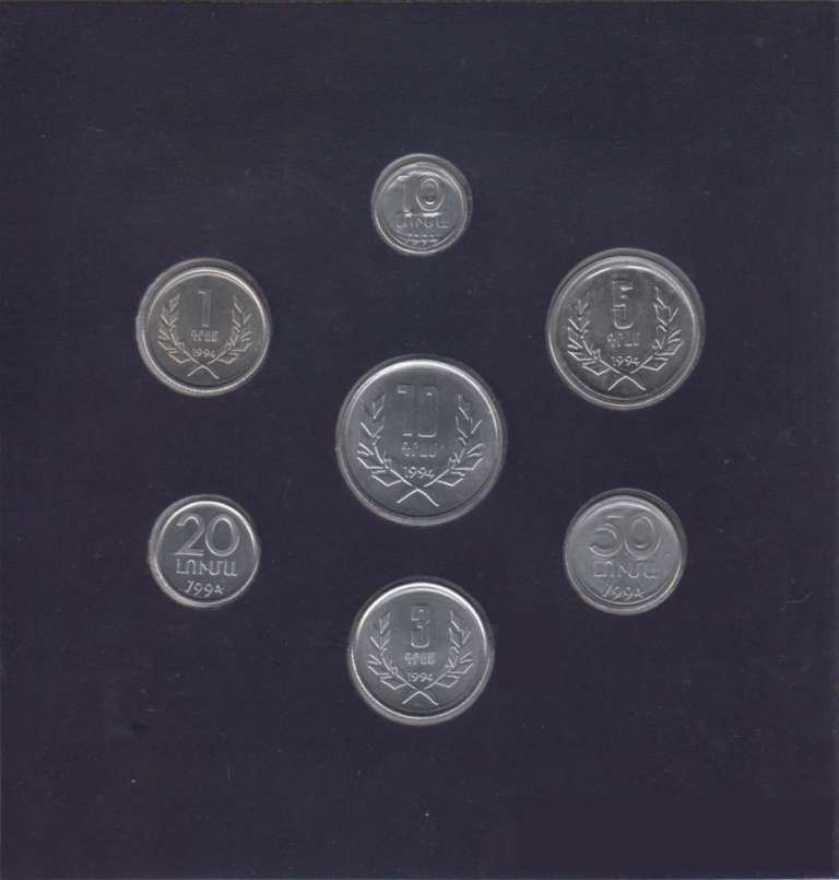 (1994, 7 монет) Набор монет Армения 2023 год &quot;Национальная валюта 30 лет&quot;  Буклет