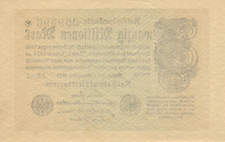 (1923) Банкнота Германия 1923 год 20 000 000 марок &quot;Вод знак Звёзды&quot; 6-й выпуск  VF