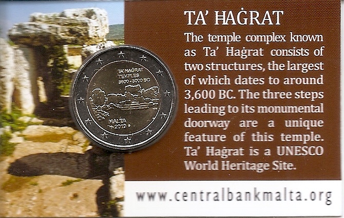 (017) Монета Мальта 2019 год 2 евро &quot;Доисторический комплекс Та Хаджрат&quot;  Биметалл  Coincard