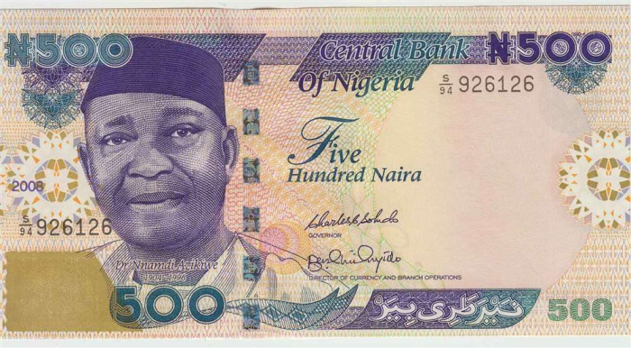 (,) Банкнота Нигерия 2008 год 500 найра &quot;Ннамди Азикиве&quot;   UNC