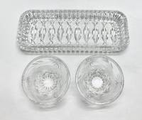 Селёдочница + 2 креманки, стекло, хрусталь, СССР