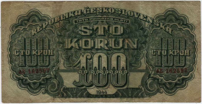 () Банкнота Чехословакия 1944 год 100  &quot;&quot;   VF