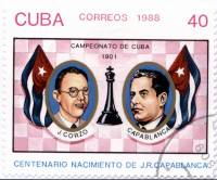 (1988-052) Марка Куба "Х. Корсо и Р. Капабланка"    100 лет со дня рождения Хосе Рауля Капабланки II
