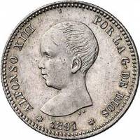 () Монета Испания 1889 год 1  ""   Биметалл (Серебро - Ниобиум)  UNC
