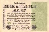 (1923) Банкнота Германия 1923 год 1 000 000 марок "Вод знак Звёзды" 5-й выпуск, с виньеткой  UNC