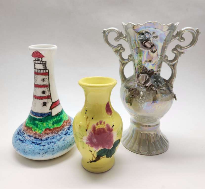 Набор Вазы 3 шт керамика фарфор лепнина роспись маяк желтая