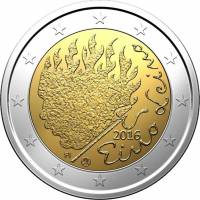 020 Монета Финляндия 2016 год 2 евро Эйно Лейно  Биметалл  VF