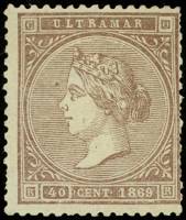 (№33) Марка Куба 1869 год "Королева Изабелла II", Негашеная