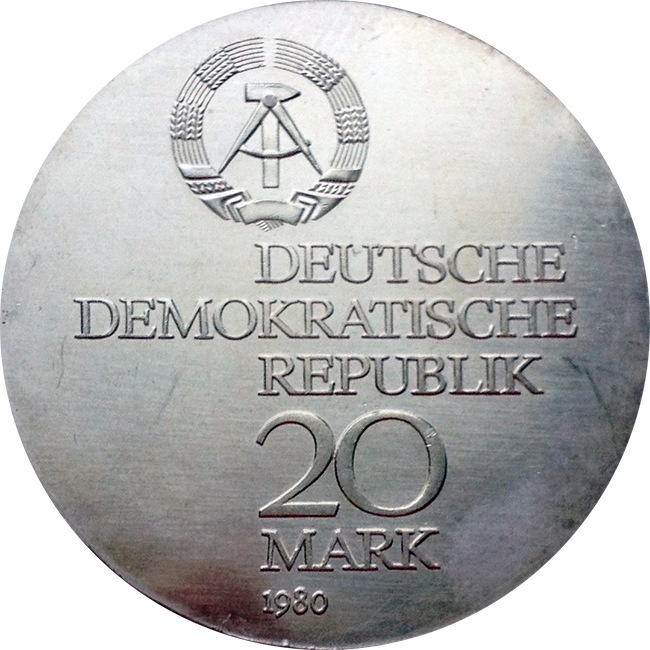 (1980) Монета Германия (ГДР) 1980 год 20 марок &quot;Эрнст Карл Аббе&quot;  Серебро Ag 500  UNC