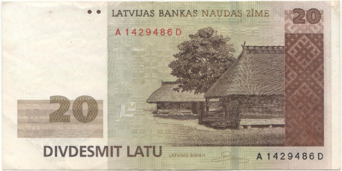 (2004) Банкнота Латвия 2004 год 20 лат &quot;Этнографический музей&quot;   VF