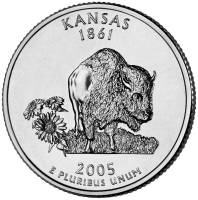 (034s) Монета США 2005 год 25 центов "Канзас"  Медь-Никель  PROOF