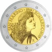 (021) Монета Сан-Марино 2019 год 2 евро "Леонардо да Винчи"   UNC