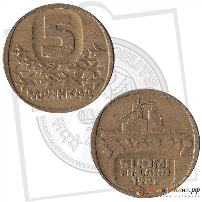 (,) Монета Финляндия 1981 год 5 марок &quot;&quot;    VF
