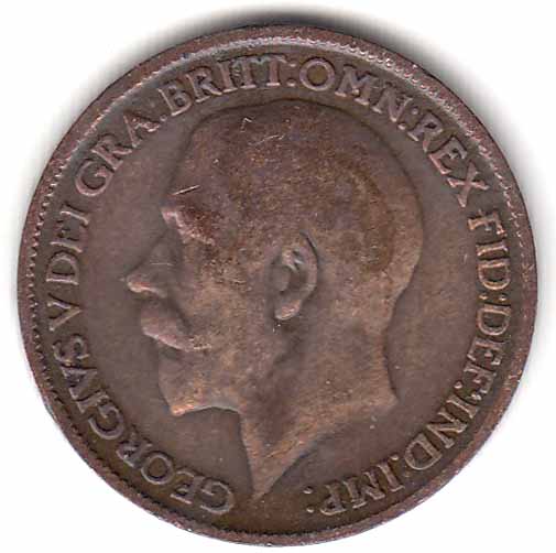 (1912) Монета Великобритания 1912 год 1 фартинг &quot;Георг V&quot;  Бронза  XF