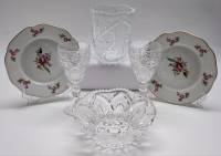 Бокалы салатник ваза тарелки сервировка романтичный ужин на двоих 6 предметов хрусталь фарфор ретро