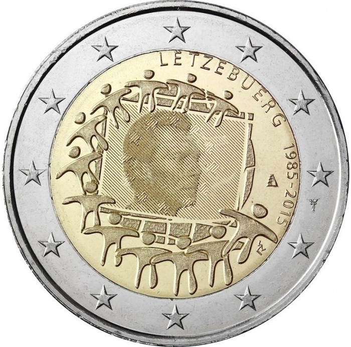 (019) Монета Люксембург 2015 год 2 евро &quot;30 лет флагу Европы&quot;  Биметалл  UNC