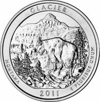 007p Монета США 2011 год 25 центов Глейшер  Медь-Никель  UNC