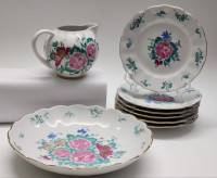 Сервиз для десертов ЛФЗ СССР 1970-е Бабочки на цветах Золотая стрекоза 8 предметов блюдо блюдца соус