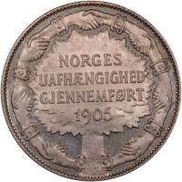() Монета Норвегия 1907 год 2 кроны ""  Биметалл (Серебро - Ниобиум)  UNC