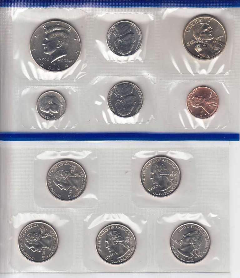 (2004p, 11 м.) Набор США 2004 год  Сакагавея и 5 монет остальных номиналов  UNC