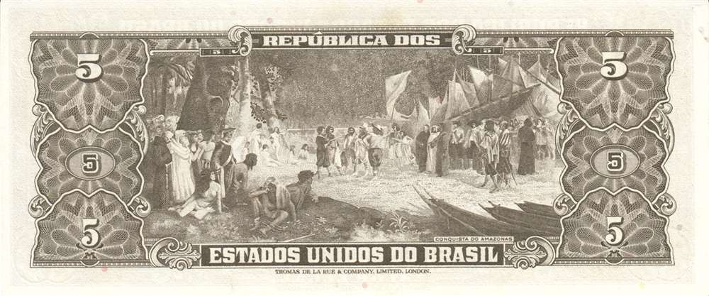 (1953-1964) Банкнота Бразилия 1953-1964 год 5 крузейро &quot;Барайо до Рио Бранко&quot;   UNC