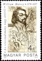 (1987-013) Марка Венгрия "Уильям Гарвей"    Пионеры медицины II Θ