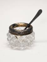 Солонка с ложкой хрусталь мельхиор СССР