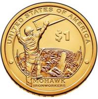 2015d Монета США 2015 год 1 доллар Строители Нью-Йорка  Сакагавея Латунь  UNC