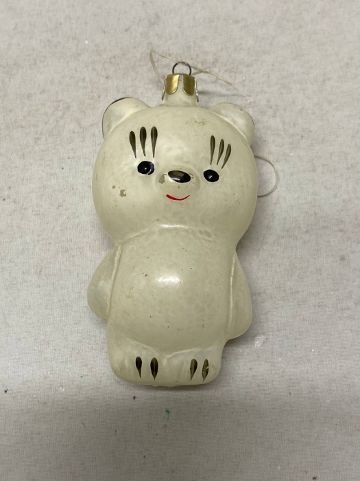 Елочная игрушка белый мишка СССР стекло