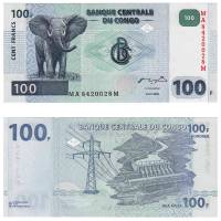 2000 Банкнота Дем Республика Конго 2000 год 100 франков Слон   UNC