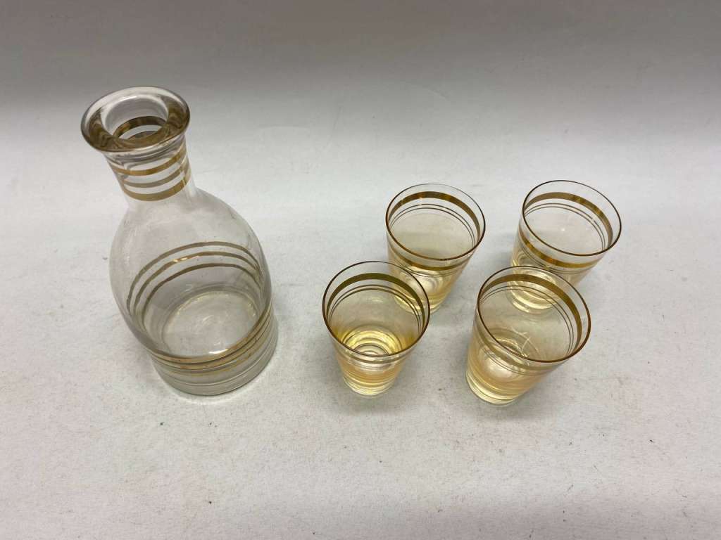 Графин + 5 стопок, стекло позолота СССР