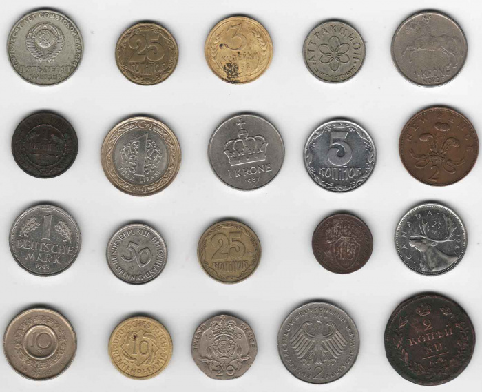 Набор разных монет №1 (20 штук) Состояния, страны, годы и номиналы на фото
