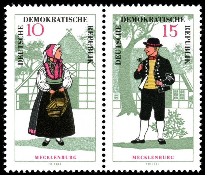 (1966-065) Лист (2 м) Германия (ГДР) &quot;Мекленбург&quot;    Национальные костюмы III Θ
