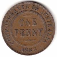 (,) Монета Австралия 1922 год 1 пенни   Бронза  UNC