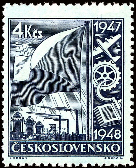 (1947-006) Марка Чехословакия &quot;Флаг ЧССР (Синяя)&quot;    Восстановление промышленности (Стандартный выпу