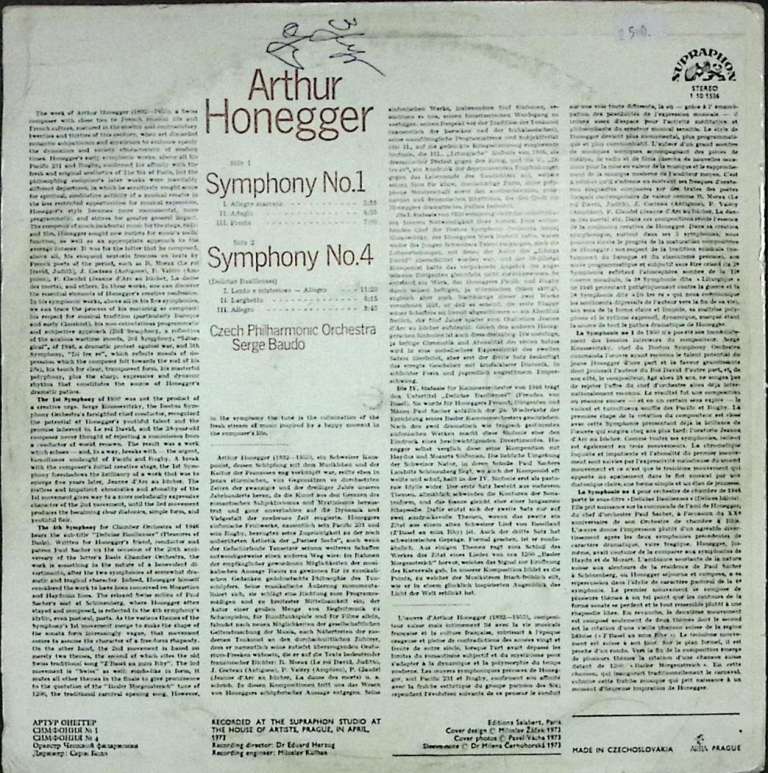 Пластинка виниловая , Симфония № 1, 4 Supraphon 300 мм. Excellent