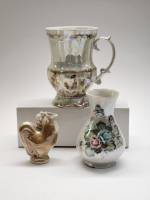 Вазы миниатюры 3 шт фарфор с лепниной цветы перламутр и петушок